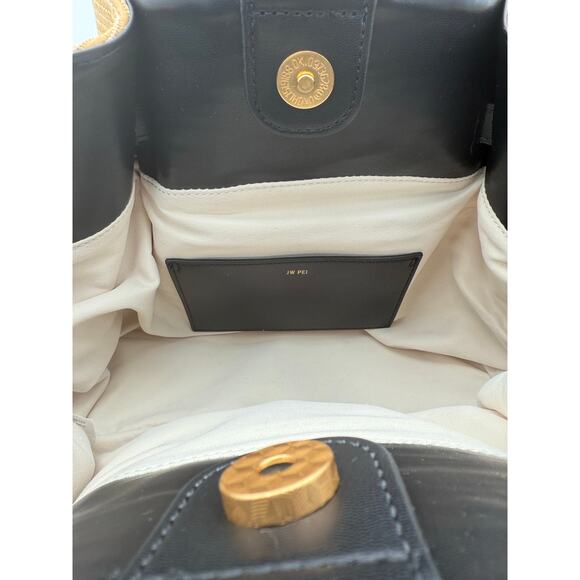 JW Pei Hana Medium Tote Bag in Tan Raffia Straw Black Trim Shoulder Bag Purse - Picture 10 of 15